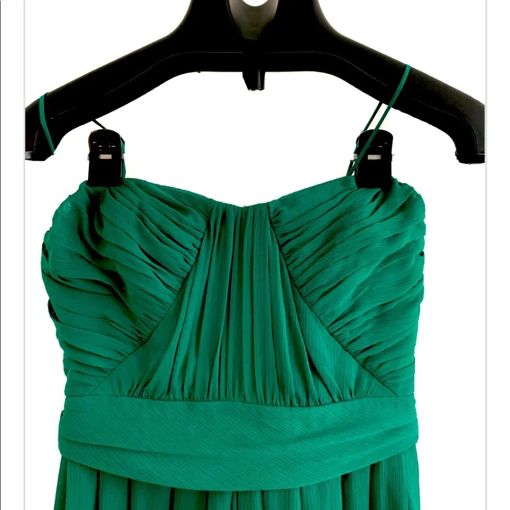 ✨ Badgley Mischka 10 Emerald Goddess Strapless Pleated Cocktail Dress | - Picture 3 of 7